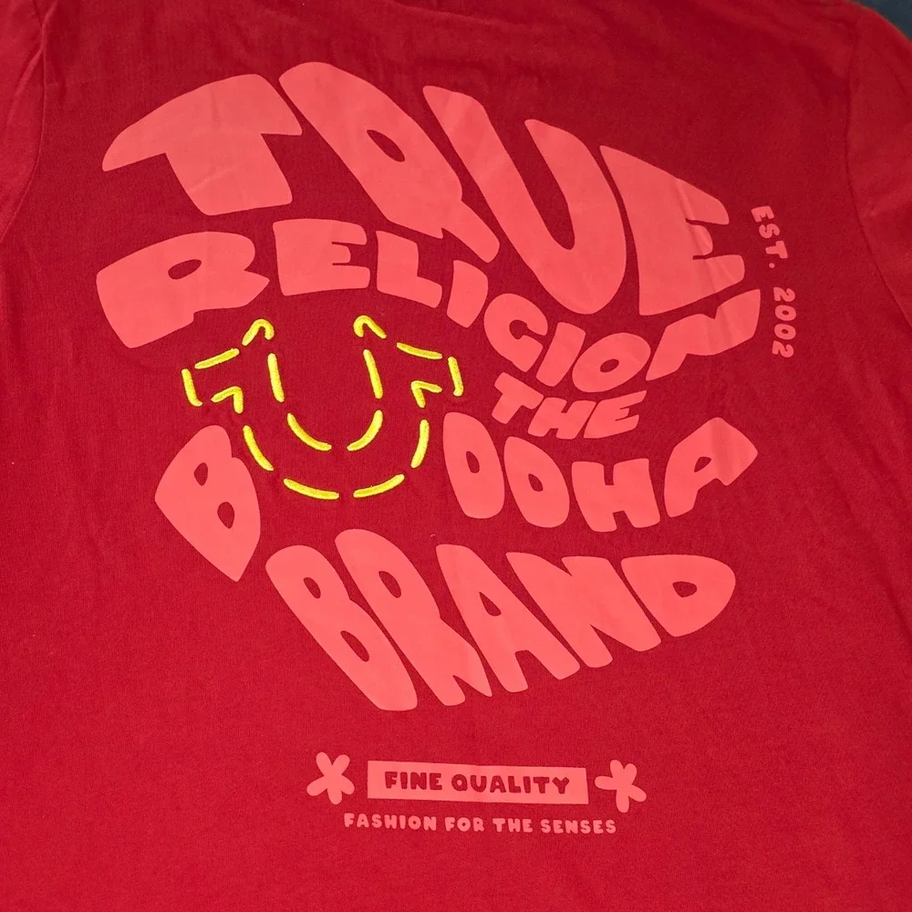 True Religion Mens Bubble Warp Embroidered Buddha Logo Tee Red‎ Small